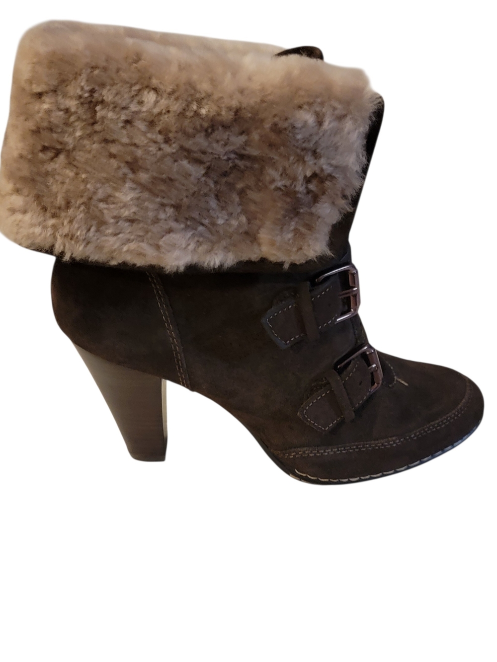 Sofft Women's Size 9.M Skagen Brown Leather Shearling High Heel Ankle Booties